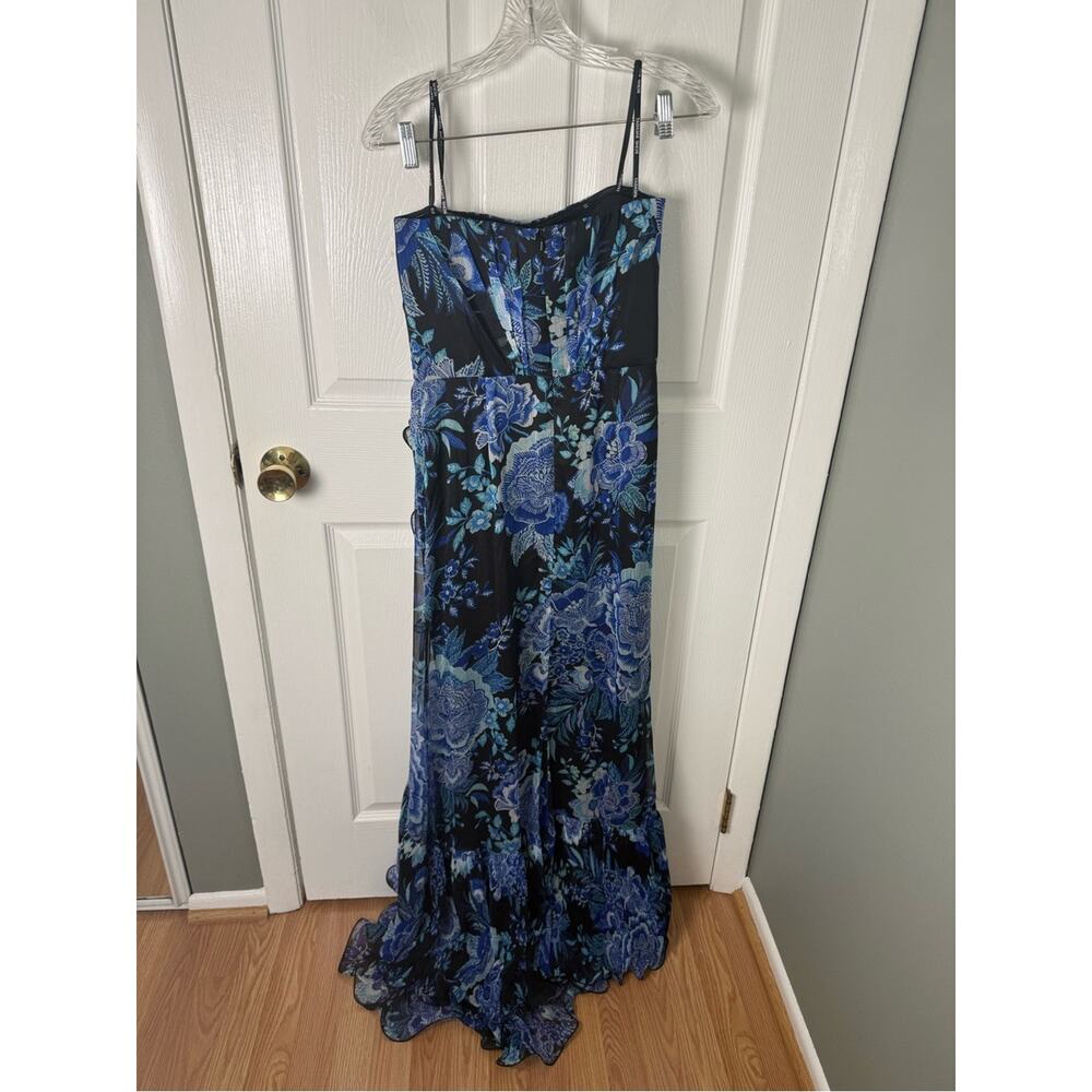 Tadashi Shoji Morwenna Floral Print Ruffle Gown In Blue 2 - Picture 5 of 7